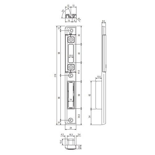 Contraplaca aplicata pentru broasca multipunct interax 92 si 85 - aer 12 mm, ax 13, stanga - imagine 2